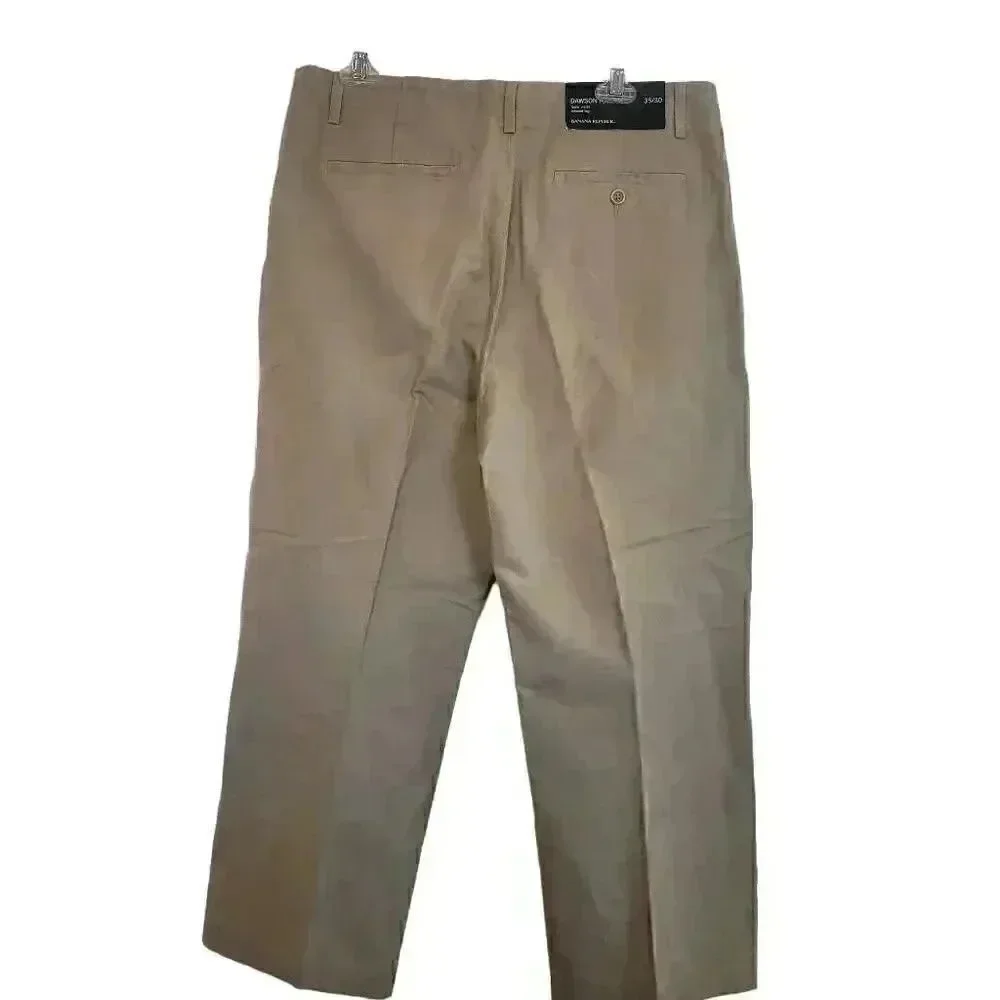 Banana Republic Men's Tan Linen/Cotton Dawson Flat Front Relaxed Leg Lower Waist